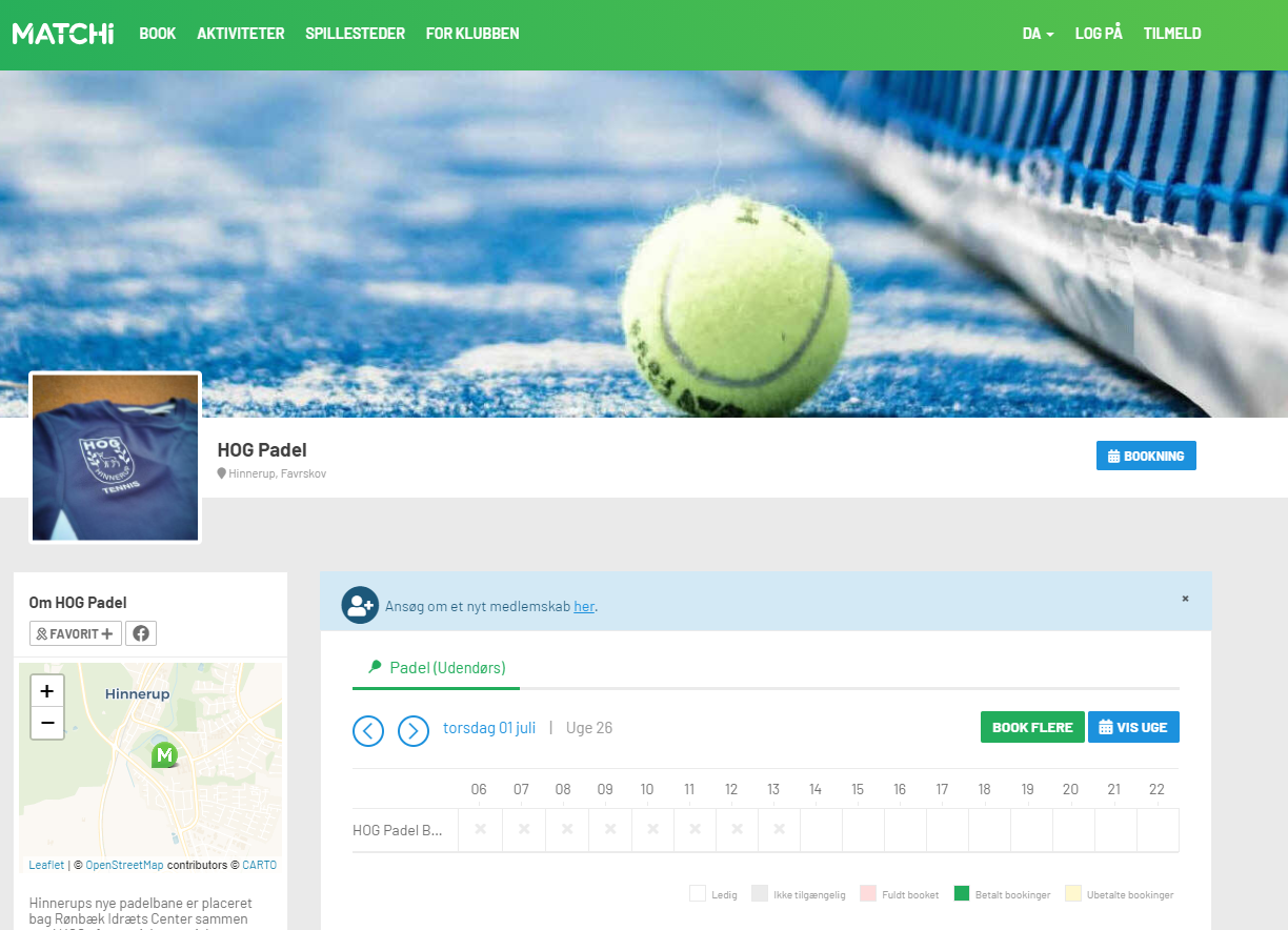 Padelbanen kan reserveres i MATCHi